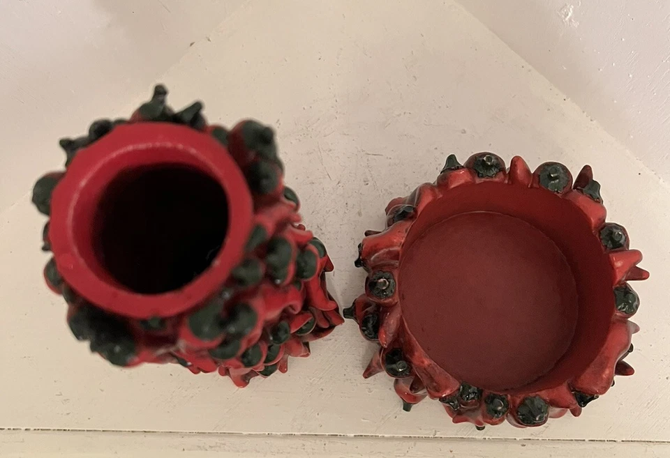Red Chili Peppers Candle Holders, Set Of 2.   Resin 3” And 4” Dia.  6” - Image 4 of 4