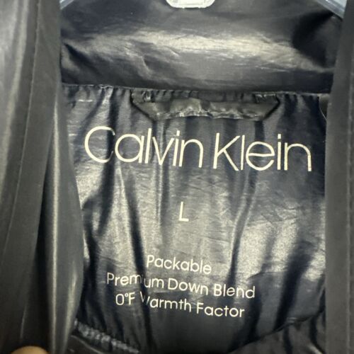 Calvin Klein Jacket Womens L Blue Packable Down Parka Hood Full Zip Puffer READ - Picture 3 of 13