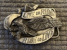 Live To Ride Ride To Live Eagle Belt Buckle Biker Vintage 1981 Bergamot