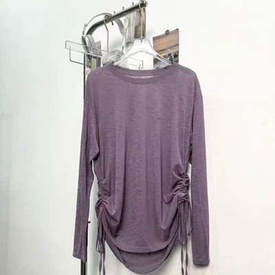 Damen Garn Kordelzug Plissiert Langärmlige Bluse Pilates Yoga Mode Neu S-XL - Bild 1 von 4