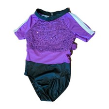 Weissman Girls Purple Black Short Sleeve Dance Leotard Size SC