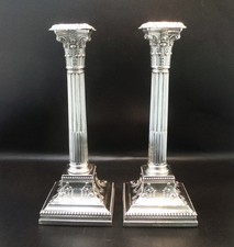 Antique Silver Candlesticks - HM Sheffield c1912 - 9.5" by James Dixon & Sons