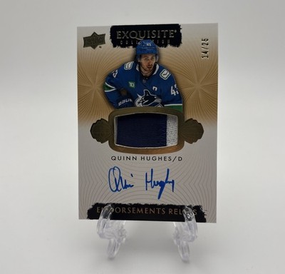 2023-24 UD Exquisite Collection Endorsements Relics Auto /25 Quinn Hughes #ER-QH