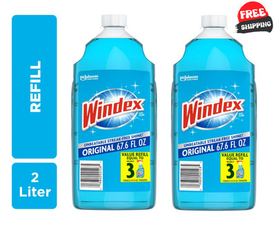 Windex Glass Cleaner Spray Refill, Original Blue Window Cleaner, 2L, pack of 2