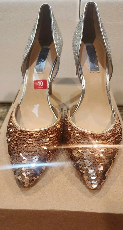 INC Koree Gold Sequin & Silver Glitter Heels D’Orsay Size 10M - Image 2 of 4