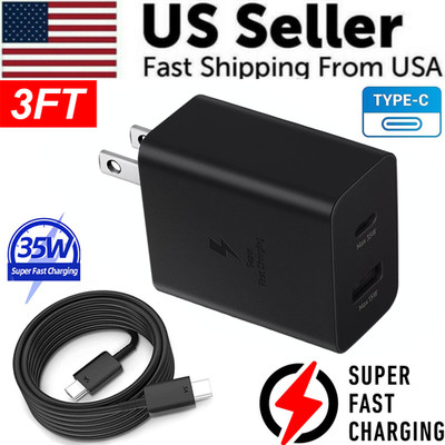 35W PD Power Adapter Duo Wall Charger &Cables For Samsung S23 S22 S21 S20 S20 S9