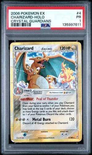 PSA 1 Charizard 4/100 2006 Crystal Guardians Holo Rare Pokemon Card