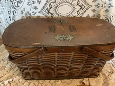 Vintage Hawkeye Refrigerator Wood Wicker Picnic Basket Tin Liner Burlington Iowa