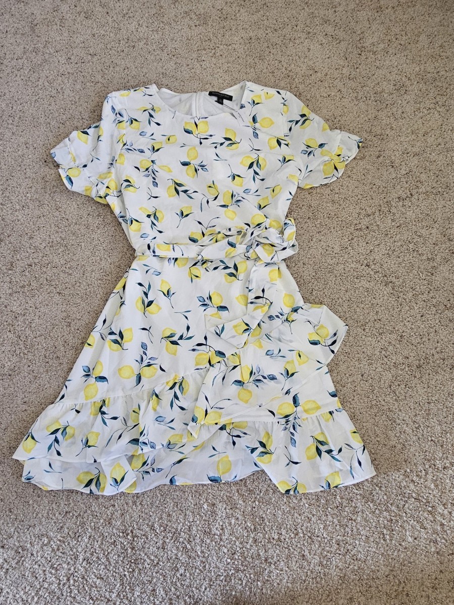 mini dress size 18 Banana Republic Yellow Lemon Print Ruffle Mini Dress Size 18