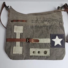 Myra Bag Crossbody Bag Womens Brown Canvas Star Patch Messenger Shoulder Boho
