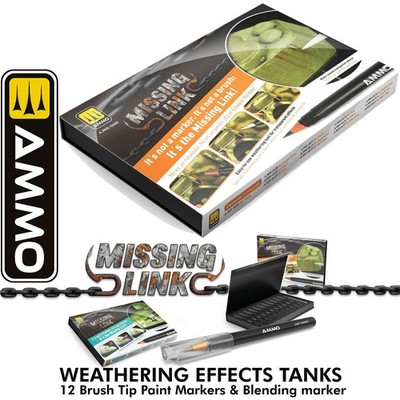 MISSING LINK TANKS Weathering 12 Pinselspitze Lackmarker Set Munition MIGR0400
