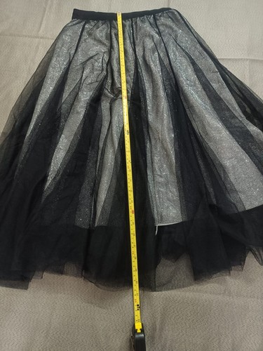 Women’s Black Mesh Tulle Midi High Waist Elastic Flowy A-Line Layered skirt - Picture 4 of 5