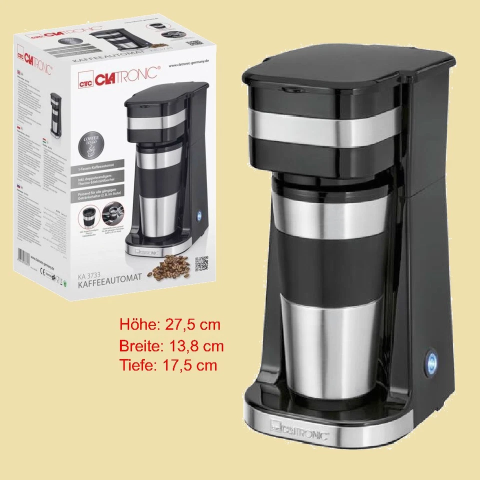 Clatronic KA 3733 Ein-Tassen-Thermo-Kaffeemaschine für 1 Tasse a 400 ml - 750 W