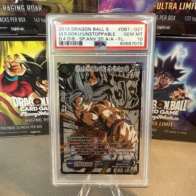 DRAGON BALL ULTRA INSTINCT SON GOKU THE UNSTOPPABLE GOLD FOIL DB1-021 SR PSA 10