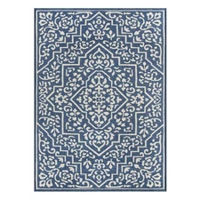 5' x 7' Blue Traditional Medallion Outdoor Rug