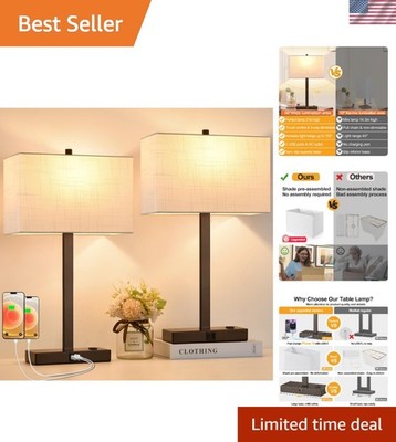 Touch Control 21'' Bedside Lamps with USB Ports & Warm Light for Cozy Rooms
