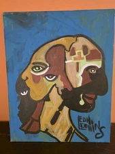 VTG Leon Collins Folk Art Painting Outsider Original Texas Artist Heads Original