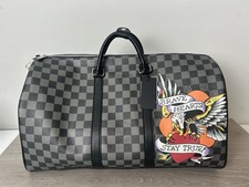 Ed Hardy Checked Duffle Weekender Travel Bag 'Brave Hearts Stay True'