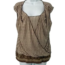Studio M Geometric Brown Tan Squares Layered Tank Top Sleeveless Blouse size L