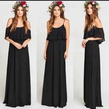 NWT Show Me Your MuMu Caitlin Ruffle Black empire waist ruched formal maxi dress