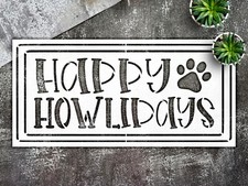 Happy Howlidays Dog Silhouette Wall Art Reusable Stencil A3 - StencilAir