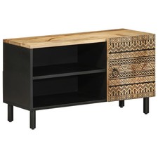Mobile Porta TV Nero 80x33,5x46 cm Legno Massello Mango Grezzo panca vidaXL