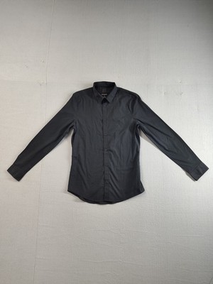 H&M Men Dress Shirt M Black Collar Long Sleeve Button Front Slim Fit Office Wear