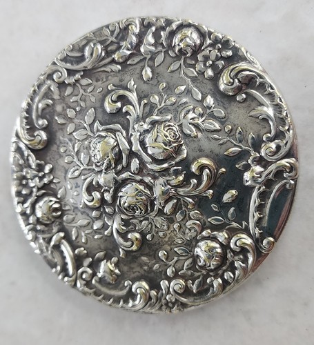 Antique Gorham 351 Silver/Silverplate Pocket Hand Mirror Beautiful Floral Theme