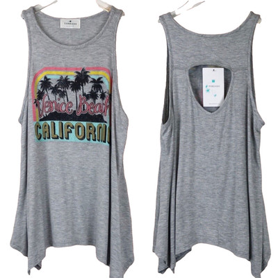 NWT Venice Beach California Graphic Peephole Back Tank Top Women's Size M 