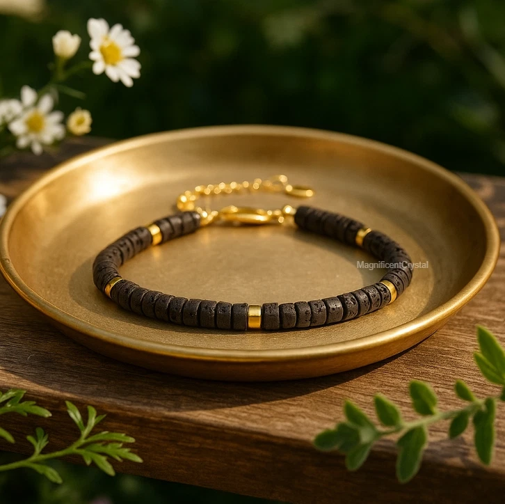 Lava Rock Bracelet Volcano Black Crystal Gemstone Beaded Stone Women Men Jewelry - Image 2 of 4