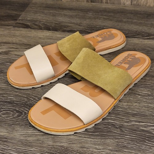 Sorel Women's Ella II Slide Sandals Olive Shade Chalk US 7 Slip On 2 Strap Wmns - Picture 2 of 15