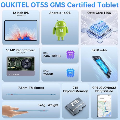 2025 OUKITEL OT5S Gaming Tablet Android 14 12 Zoll 2.4K 24GB+256GB/2TB 8250mAh - Bild 2 von 11