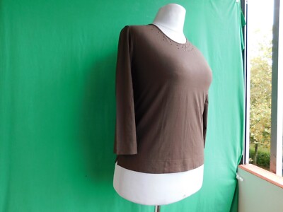 ''Beka''Trikotagestoff Shirt gr.42.Dunkelbraun.U-ausschnitt mit Pailetten.3/4Ärmel