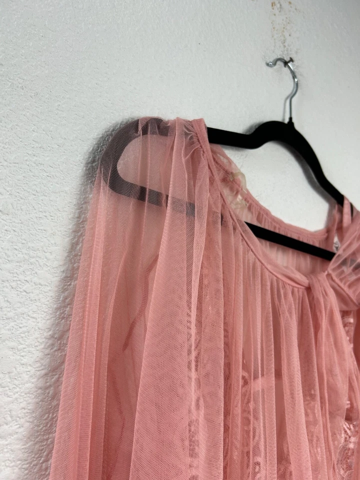 Dreamgirl Mujer Talla XL Rosa Encaje Peluche Body Con Falda Transparente Conjunto Peignoir Foto 4 de 4