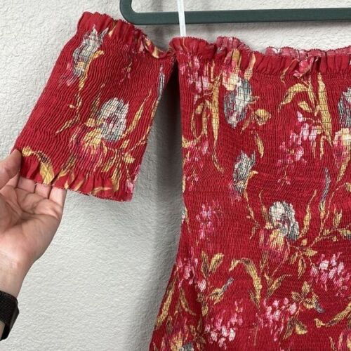 Zimmermann Corsair Iris Off The Shoulder Shirred Printed Linen Blend Dress Sz 1 - Picture 8 of 16