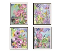 Set of 4 Watercolor Garden Art Print Posters Set Unframed 8 x 10" Flowers Nature