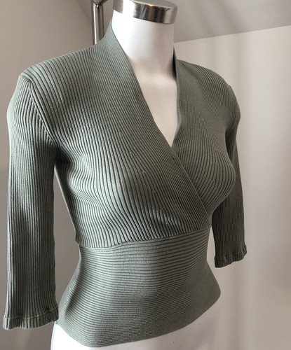 Vintage Women's Mondi Sweater V Neck Faux Wrap Silk Blend 3/4 Sleeve XS 4