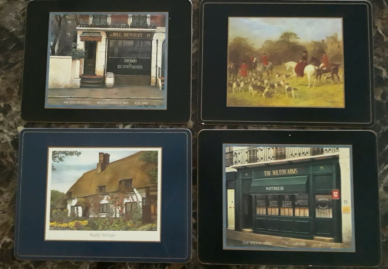 Set Of 4 PIMPERNEL London Scenes Cork Back Black and Navy PLACEMATS as