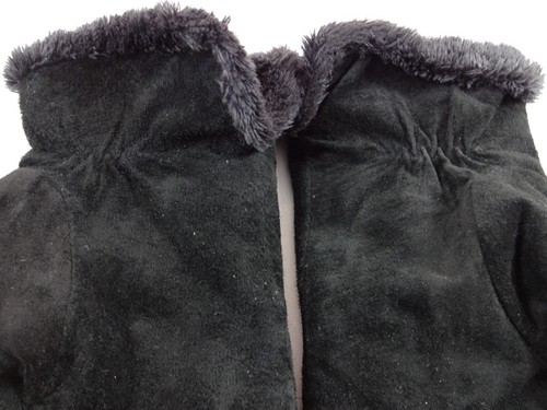 Black Suede Gloves Ladies Womens Sz Large Warm Fuzzy Fleece Lining - Picture 2 of 5