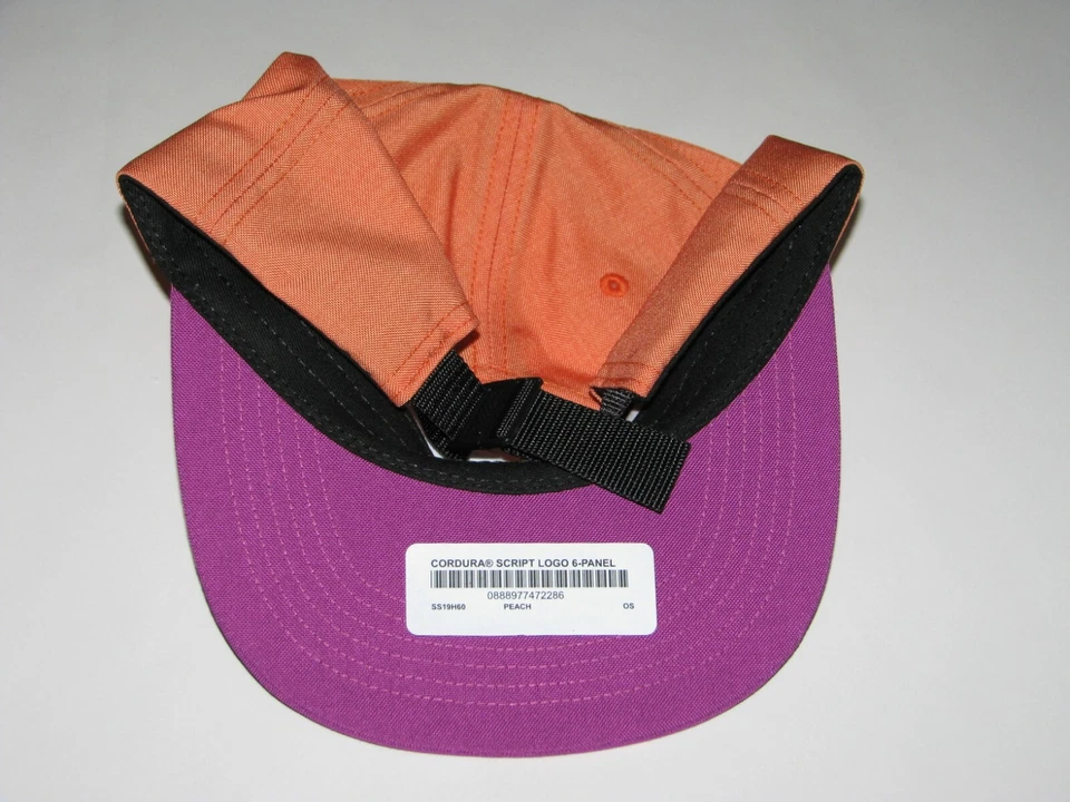 SUPREME Cordura Script Logo 6 Paneles Sombrero Gorra Melocotón Ajustable NUEVO S/S 19 EE. UU. Hecho Foto 2 de 3