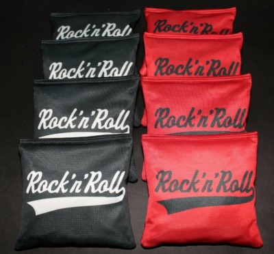 Custom ROCK AND ROLL MUSIC Black N Red Cornhole Bean Bags 8 Aca Regulation 