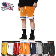 Mens Track SHORTS Basketball Gym Mesh Summer Pants Drawstring Jogger Zipper