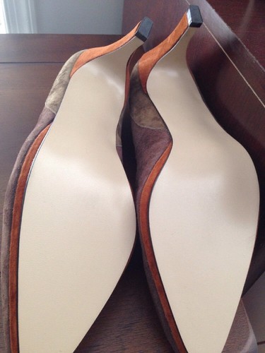 Vintage ANDREW GELLER BOUTIQUE Shoes 2-3/4" Heels Tan/Green/Rust Suede 8M - Picture 3 of 6