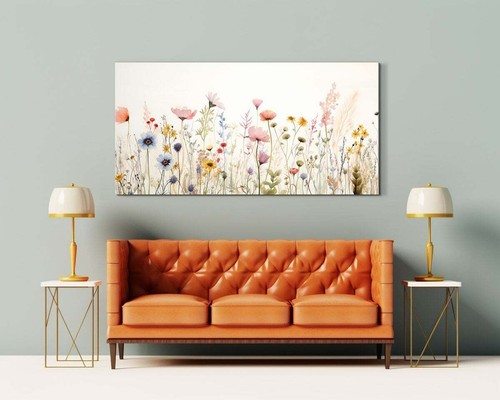 Pastel Pink Spring Wildflowers Field Meadow, Colourful Canvas Print Art - Picture 8 of 10