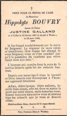 Genealogy Obituary HIPPOLYTE BOUVRY 22 March 1940 in WODECQ