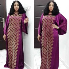 African Women Satin Dress Abaya Dubai Moroccan Kaftan Muslim Robes Dashiki Gown