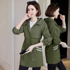 Giacca trench spolverino donna con cappuccio verde slim fit elegante D124