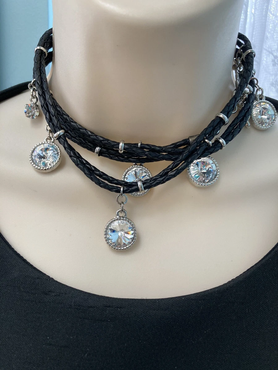 Swarovski cheap leather necklace