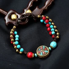 Bracelet women's turquoise accessories literary retro wax rope woven jewelry