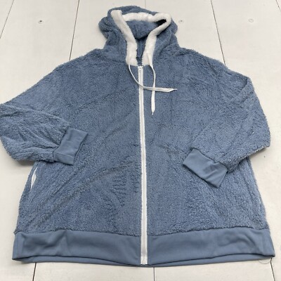 Shein Blue Fuzzy Fleece Full Zip Hooded Jacket Women's Size 5XL